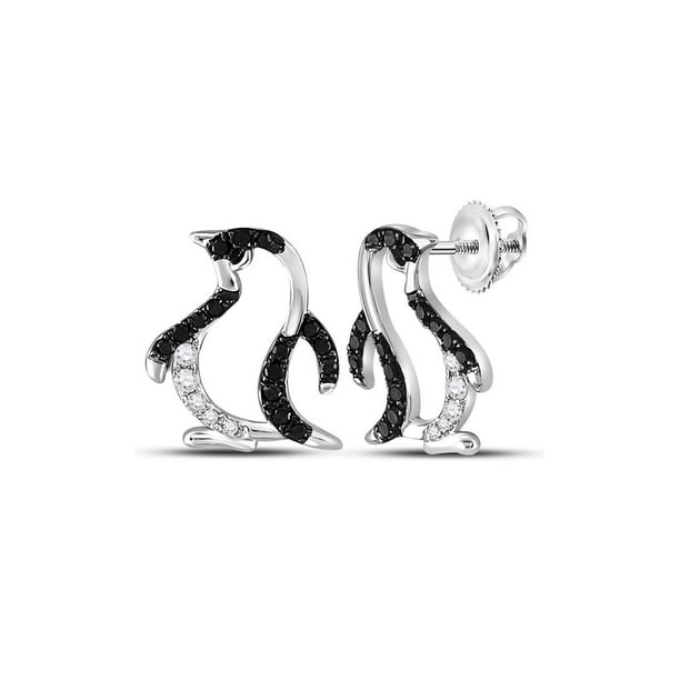 Black Diamond Penguin Stud Earrings 1/4ct 14k White Gold 